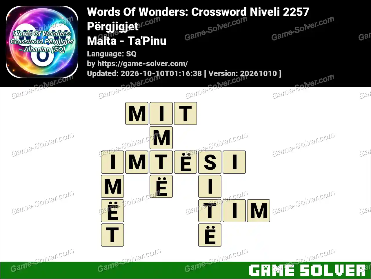 Words Of Wonders: Crossword Niveli 2257 Përgjigjet – Malta – Ta’Pinu